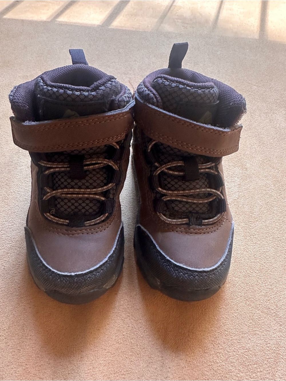 Kids Brown and Black Outdoor Boots - Durable Slip-On Style